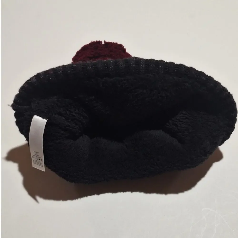 Lululemon Athletica Beanie Women's OS Fleece Lined Black Maroon Outdoor Gorpcore